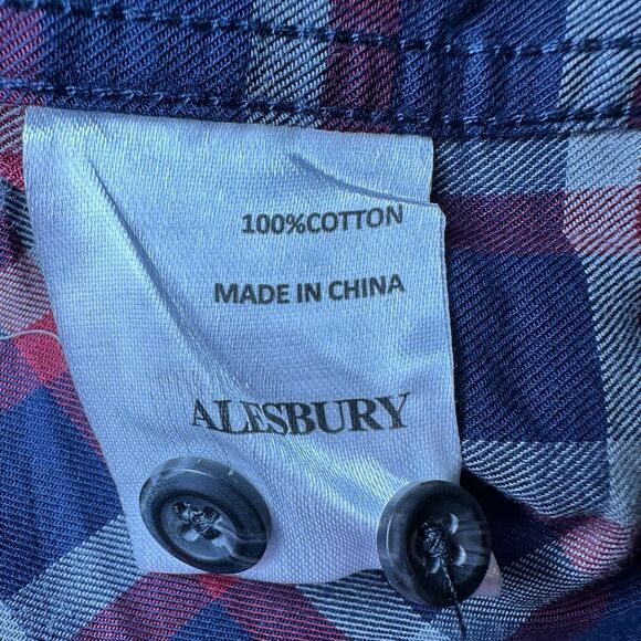 Alesbury 100% Cotton Navy Plaid Button Up Shirt Regular Pockets Men's‎ MED NWOT - Picture 5 of 10